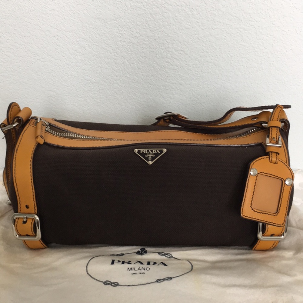 Prada Canvas and leather small shoulder bag